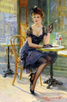 Women Painting - Detente au cafe Impressionist